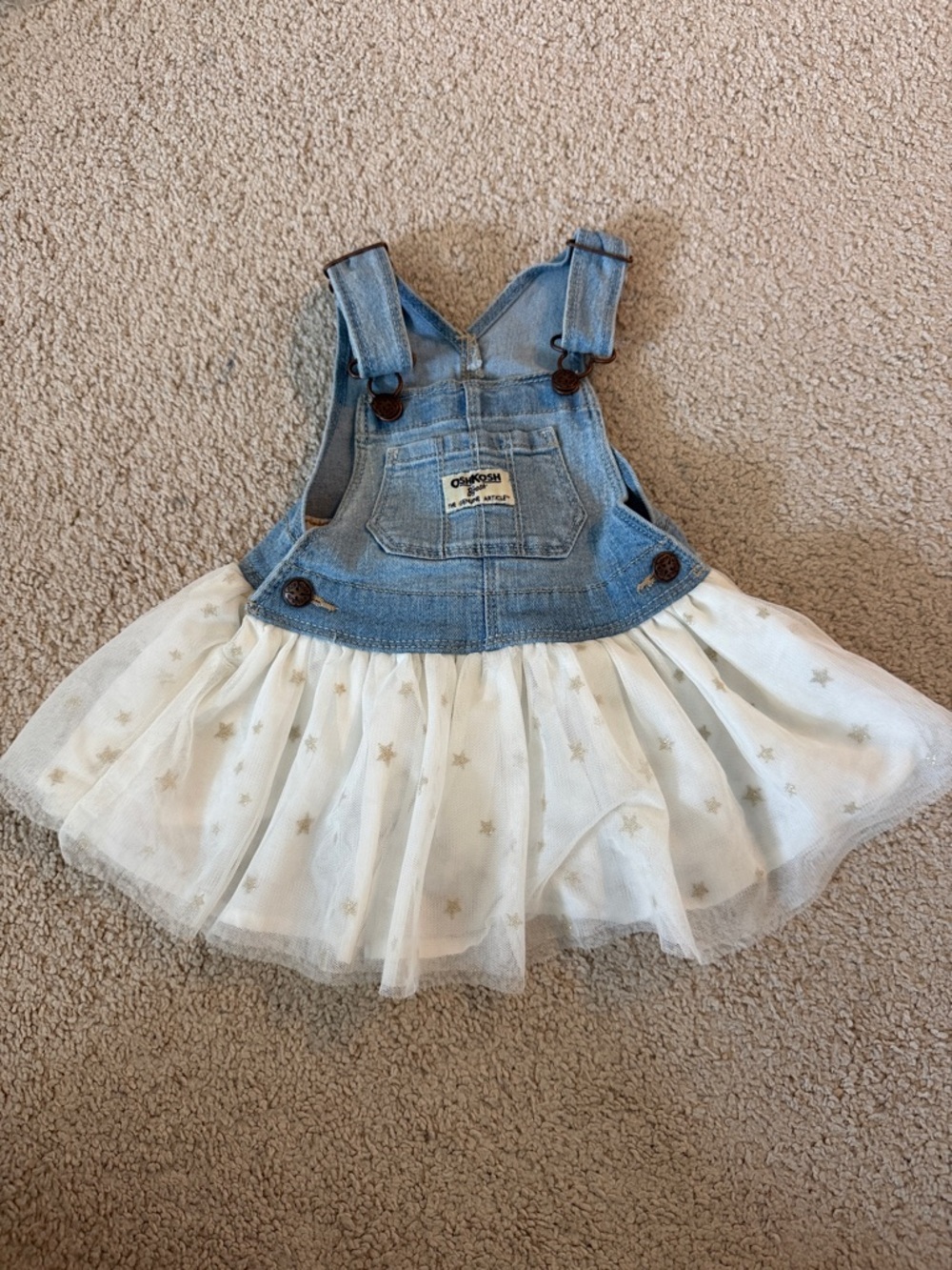 OshKosh B'gosh Light Blue Denim Overall Tutu with White Star Tulle